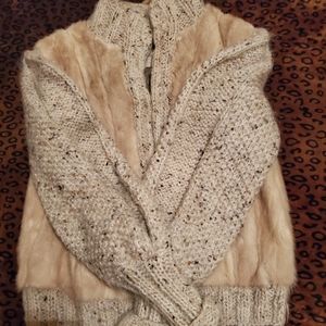 Pollack Furs, Rabbit fur sweater jacket SZ L-XL cream and tan